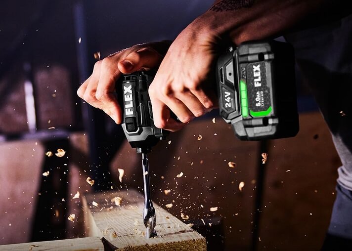 Drilling wood with the Flex 24V Brushless Impact Driver